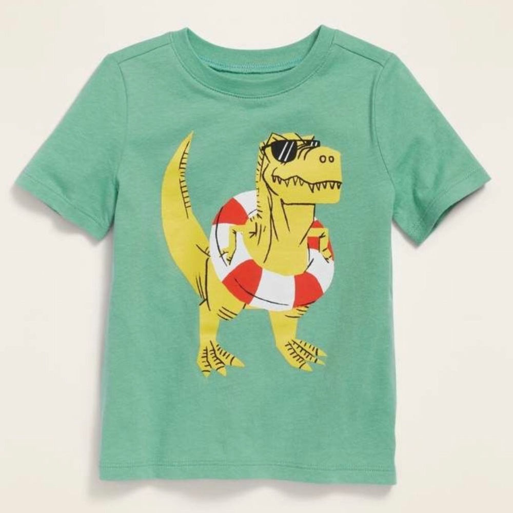Old Navy Mint Green Tee with Yellow Dinosaur Graphic